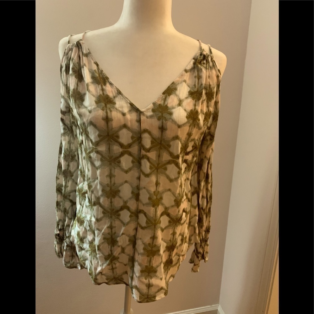 Jessica Simpson peach, olive L/S blouse, size S..